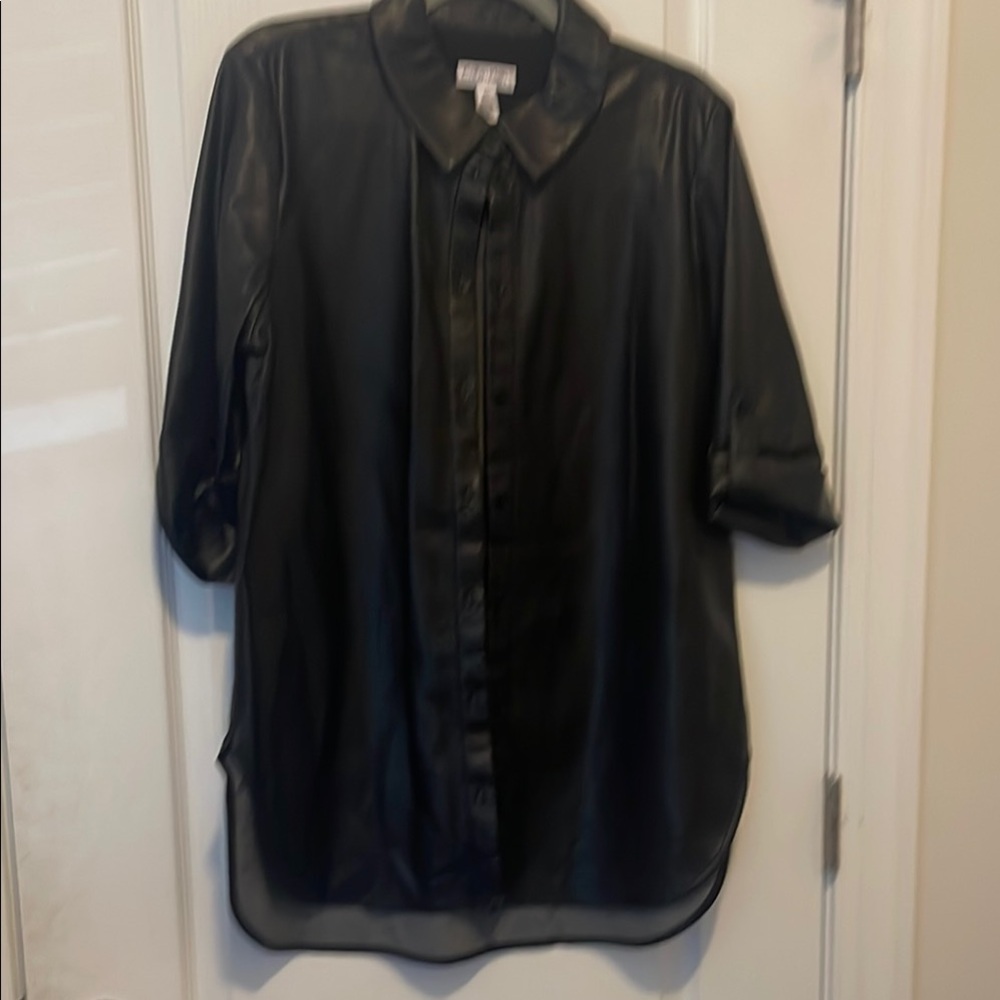 Calvin Klein Black Faux Learher Casual Button Down Shirt